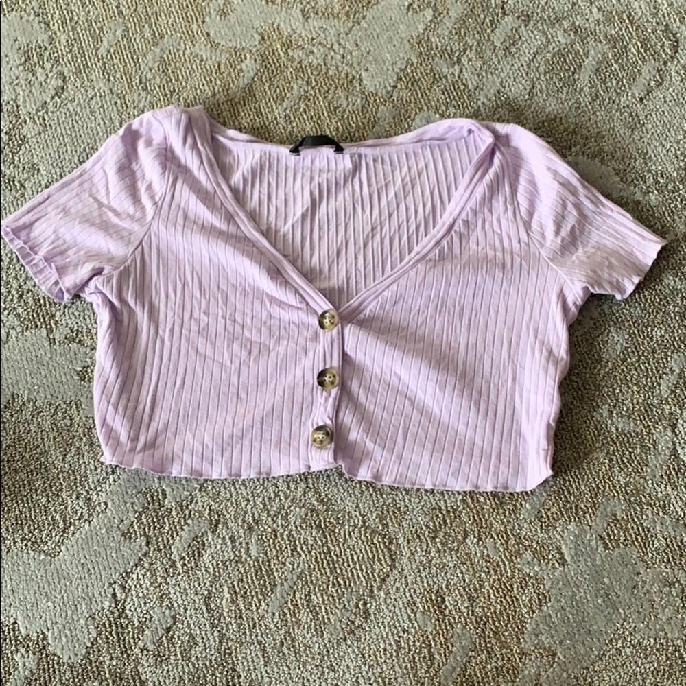 Purple super cropped button up tee shirt!